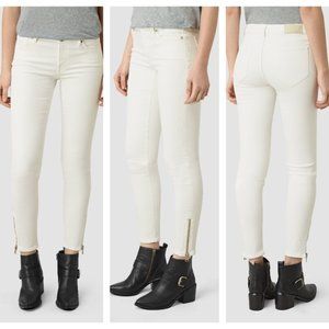 ALL SAINTS Mast Skinny Ankle Zip Jeans White